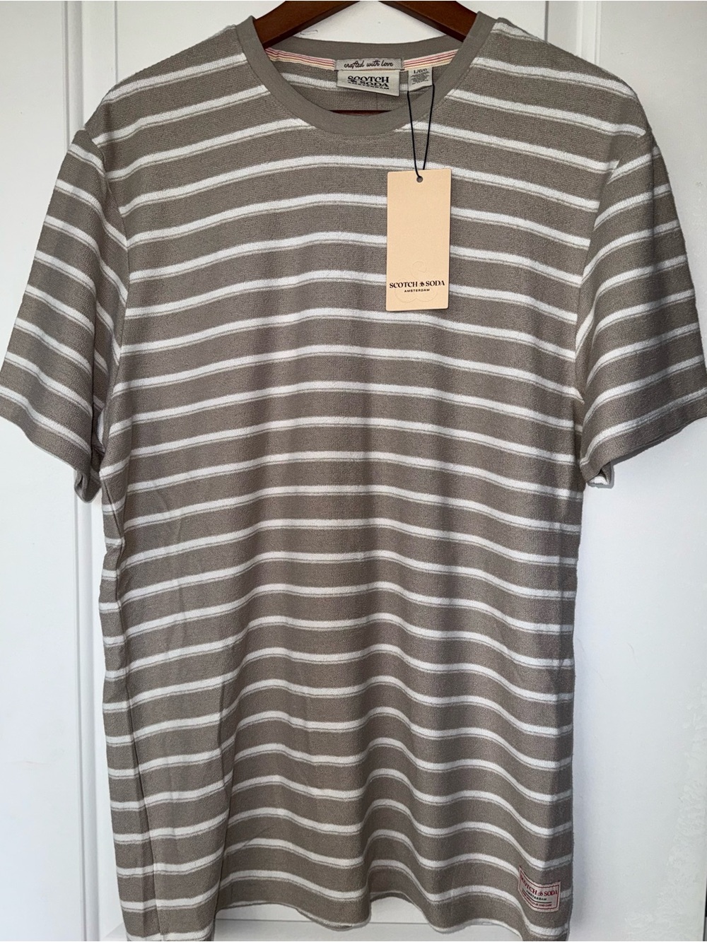 Scotch & Soda NWT Textured Taupe and White Striped Tee